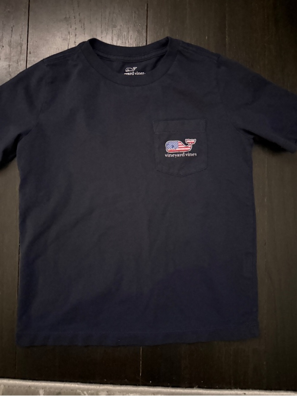 Vineyard Vines Navy Short-Sleeve Pocket Tee with Flag Whale
